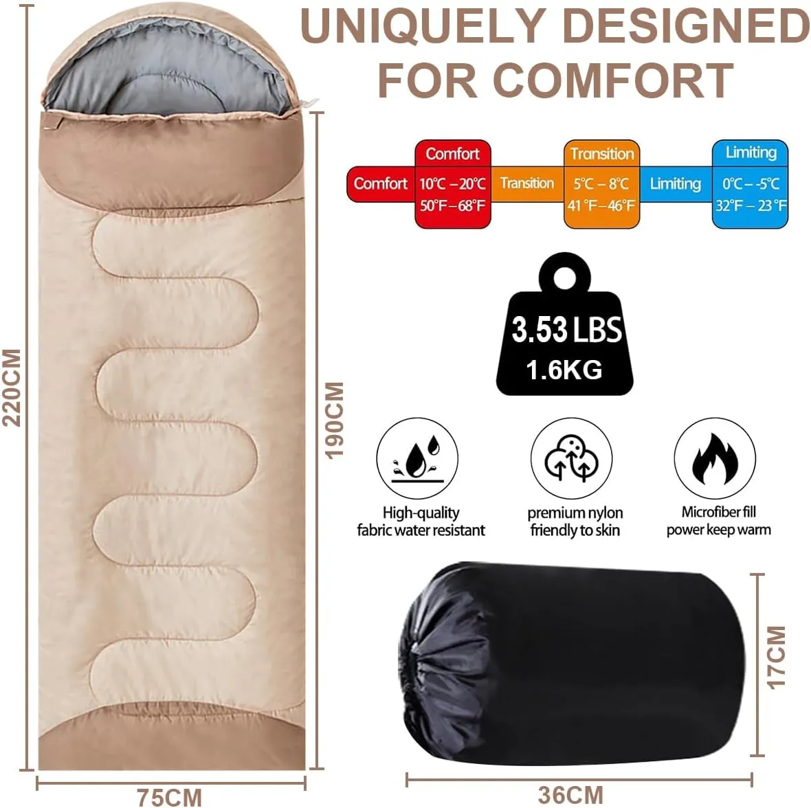 0 Degree Wearable Sleeping Bag for Adults Compact Lightweight Cold Weather Mummy Sleeping Bags for 2-3 Season Camping Backpacking, Fits 5°F ~ 50°F, 4.3lbs More Warmer