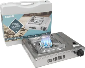 1-Burner Butane Camping Stove with Windblocker,10000 BTU Portable Camp Gas Stove for Outdoor Cooking,Camping,Tailgating, Stainless Steel Single Burner with Carry Case