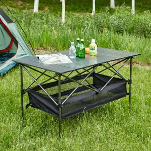 1-Piece Folding Outdoor Table with Carrying Bag,Lightweight Aluminum Roll-up Rectangular Table for Indoor, Outdoor Camping, Picnics,Beach,Backyard, BBQ, Party, Patio, 46.46X27.56X27.56in,Black