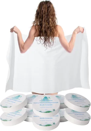 10 Pack Premium-Disposable-Compressed-Bath-Towel-for-Travel, Extra-Thick Large Portable Travel Towels Compressed for Camping Sports Hiking Beach Swimming Vacation, 55"x28"
