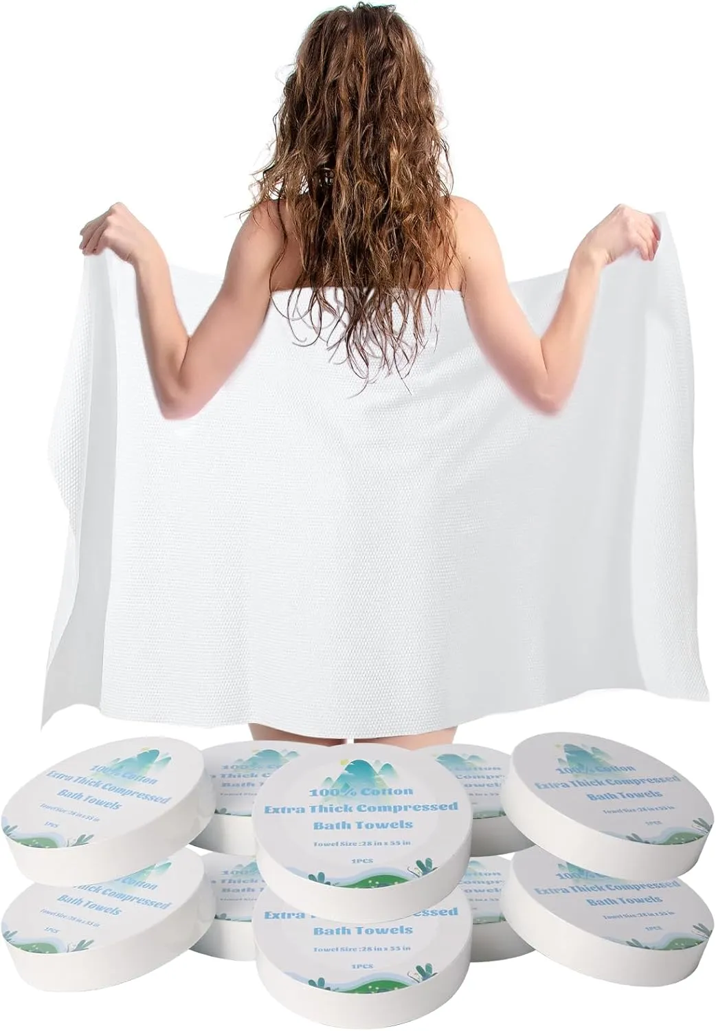 10 Pack Premium-Disposable-Compressed-Bath-Towel-for-Travel, Extra-Thick Large Portable Travel Towels Compressed for Camping Sports Hiking Beach Swimming Vacation, 55"x28"