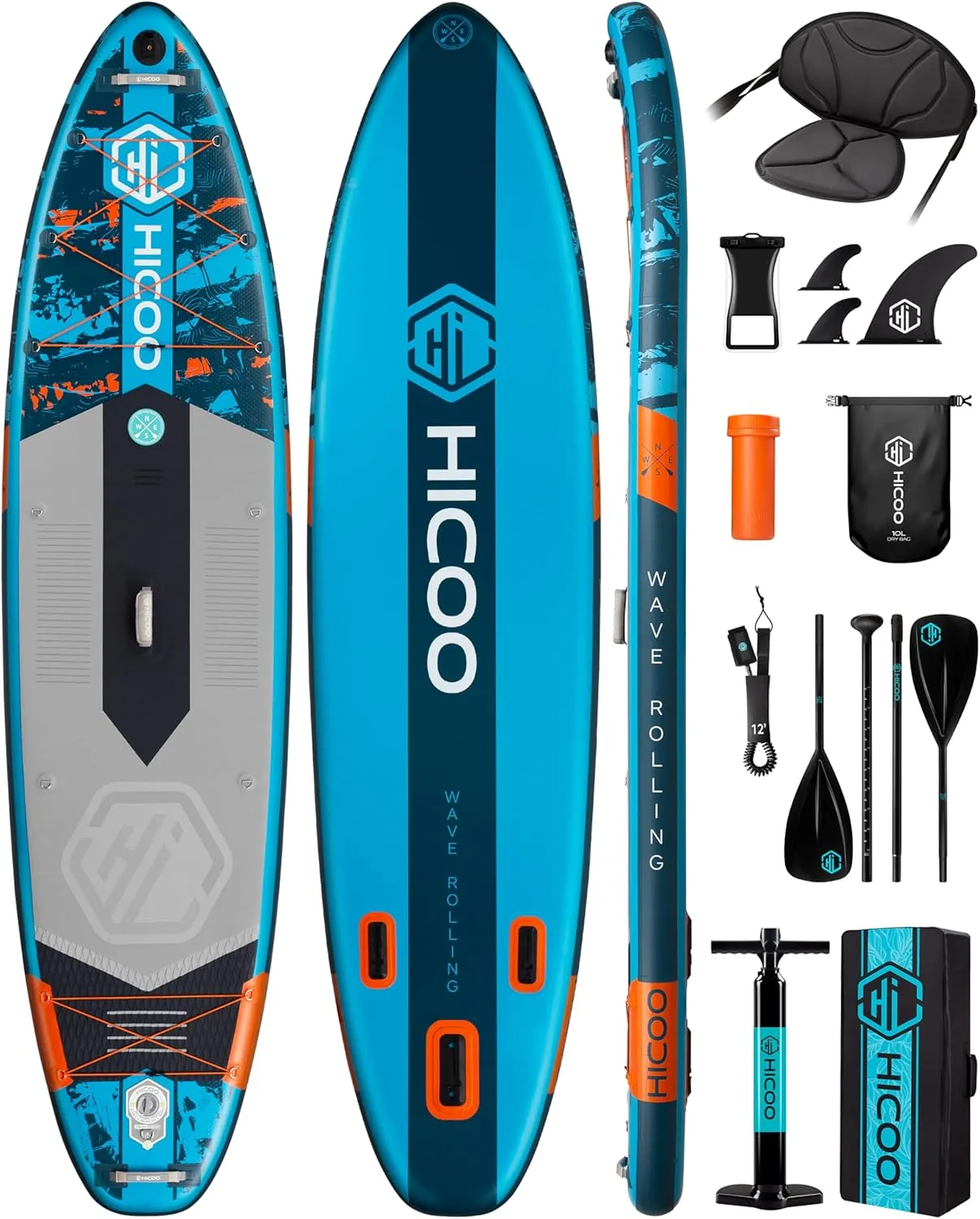 11'6''×34"×6" Extra Wide Inflatable Paddle Board, Stand Up Paddle Board, Sup Board with 3 Removable Fins, 10L Waterproof Bag, 16 D-Rings, Backpack, Hand Pump, Floating Paddle, Safety Leash