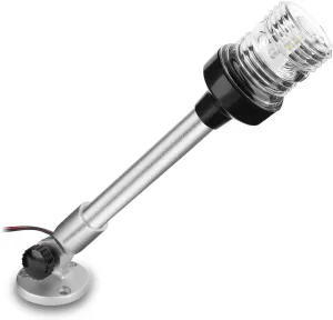 12 inch 3 Nautical Mile Navigation Anchor Lights All Round 360° White LED With Aluminum Base and Tube, Extra LED Bulb Included, 12-24V
