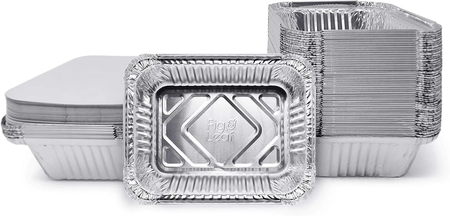 (120 Pack) Premium 1.5-LB Takeout Pans with Lids l Medium 7" x 5" x 2" l Heavy Duty Disposable Aluminum Foil for Catering Party Meal Prep Freezer Drip Pans BBQ Potluck Holidays