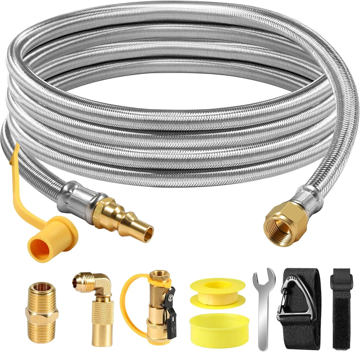 12FT Propane Quick Connect Hose for RV to Gas Grill, RV Quick Connect Propane Hose with 1/4" Safety Shutoff Valve, Quick Disconnect Propane Hose with Elbow Adapter for Blackstone 17"/22" Griddle