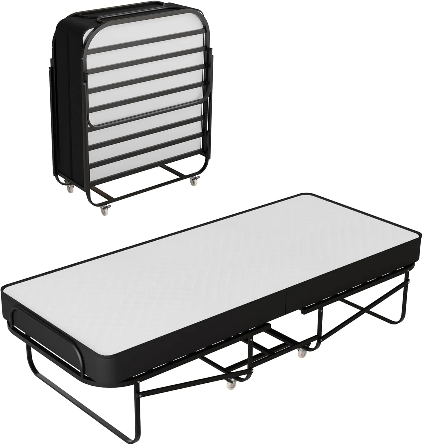 16-Inch Rollaway Folding Cot Bed with 5" Memory Foam Mattresses, Sturdy Metal Folding Frame, Fully Assembled, Great for Adults and Kids, 30-Inch, White