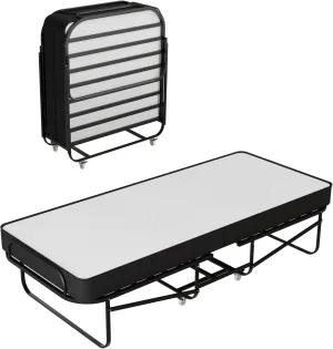 16-Inch Rollaway Folding Cot Bed with 5" Memory Foam Mattresses, Sturdy Metal Folding Frame, Fully Assembled, Great for Adults and Kids, 30-Inch, White