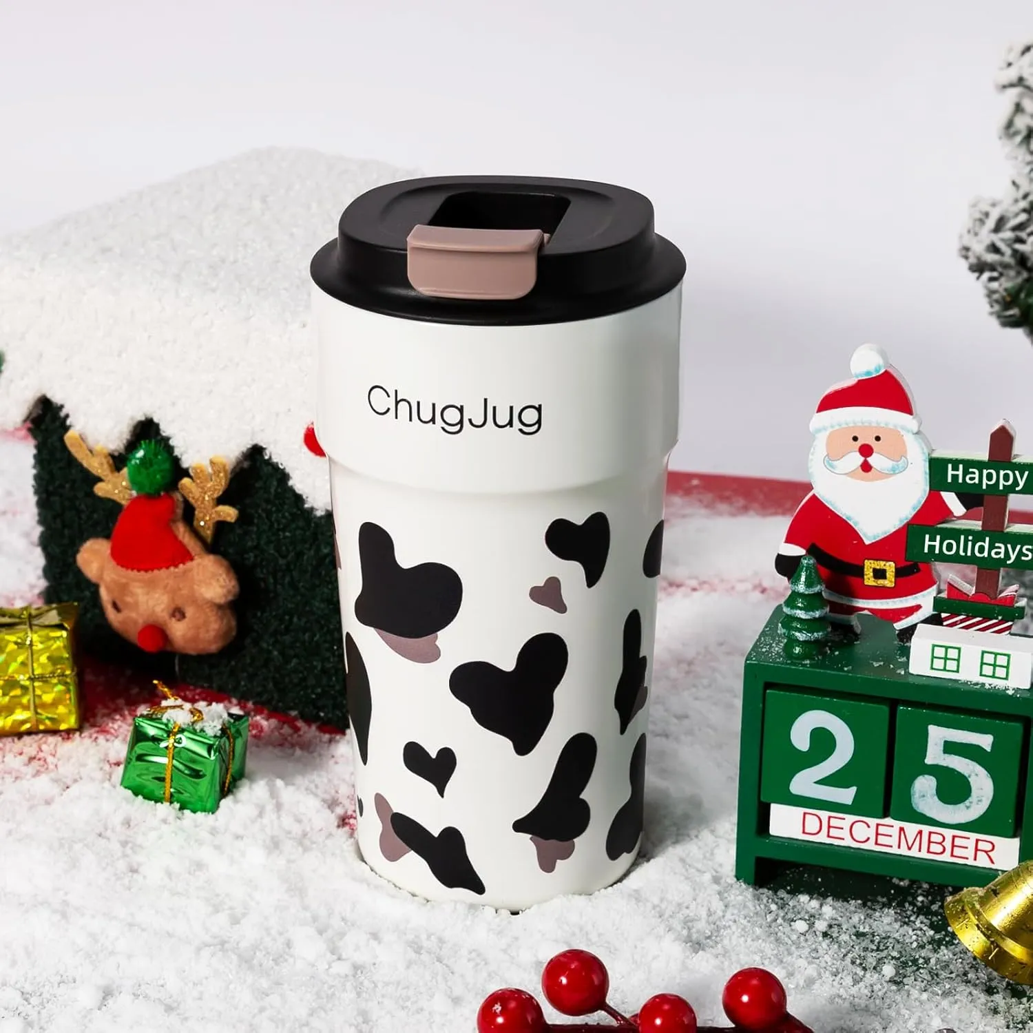 16 oz Cow Print Travel Coffee Mug with Ceramic Coating, Leak-Proof Insulated Coffee Tumbler with Lid, Double Wall Vacuum Stainless Steel Travel Mug, Reusable Thermal Cup for Hot& Cold Drinks