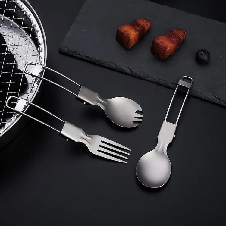 1pc Pure Titanium Folding Spoon Fork Salad Spoon Outdoor Camping Household Tableware(3PCS/SET)