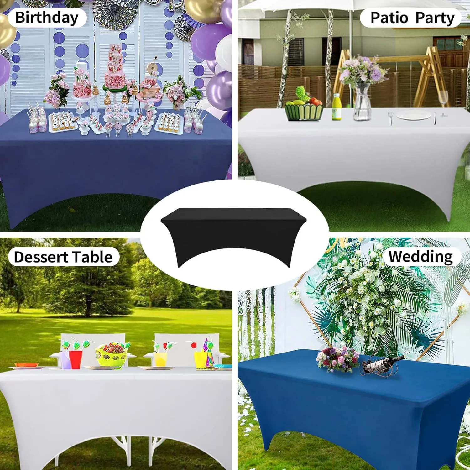 1PCS Fitted Tablecloth Black Table Clothes for 8 Foot Rectangle Table Bed Table Cover, Stretch Wrinkle Free Table Covers for Party,Events, Wedding, Birthday, Banquet, Vendor (Beige)