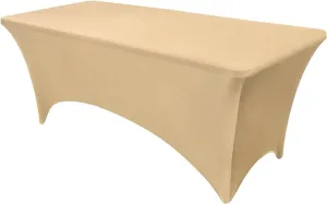 1PCS Fitted Tablecloth Black Table Clothes for 8 Foot Rectangle Table Bed Table Cover, Stretch Wrinkle Free Table Covers for Party,Events, Wedding, Birthday, Banquet, Vendor (Beige)