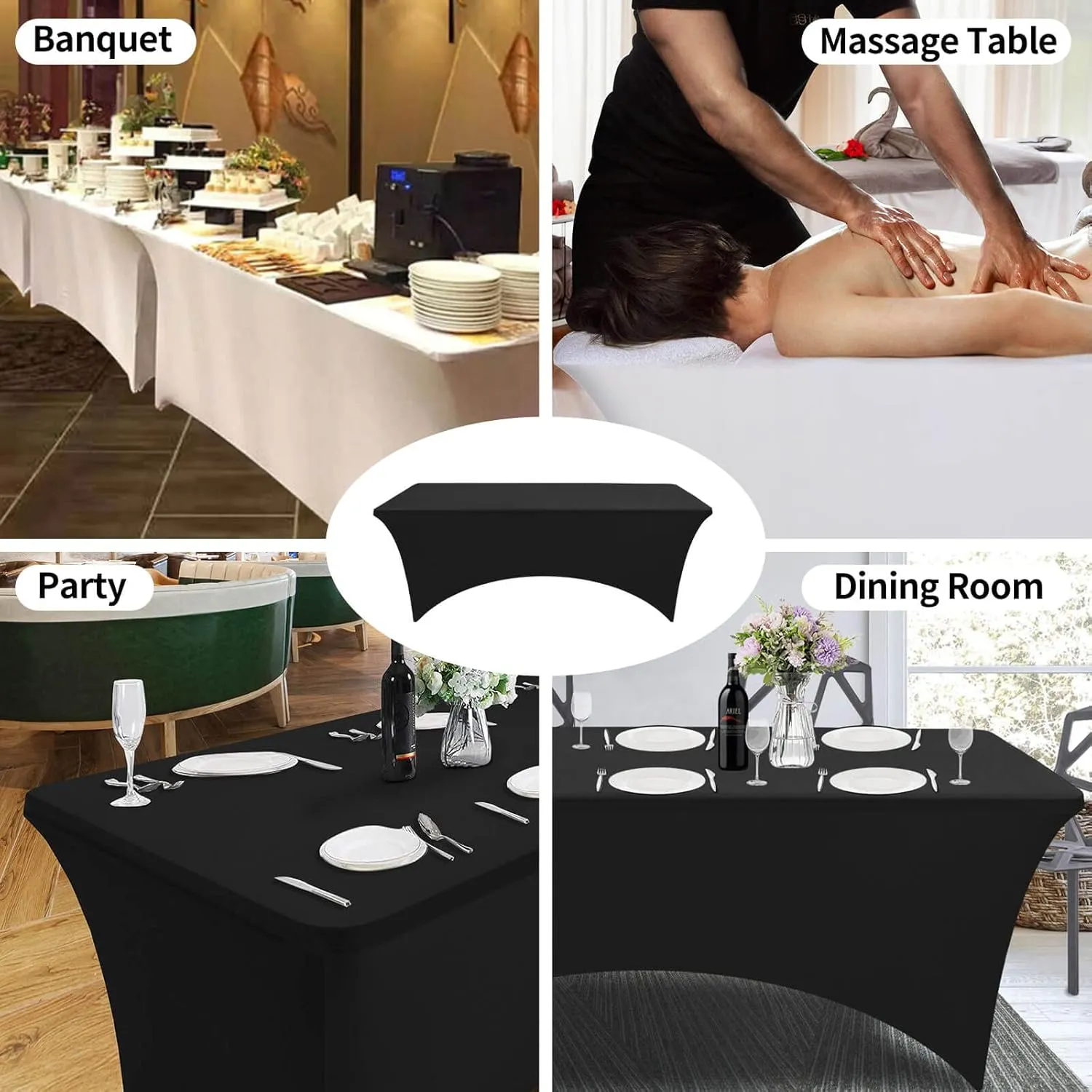 1PCS Fitted Tablecloth Black Table Clothes for 8 Foot Rectangle Table Bed Table Cover, Stretch Wrinkle Free Table Covers for Party,Events, Wedding, Birthday, Banquet, Vendor (Beige)