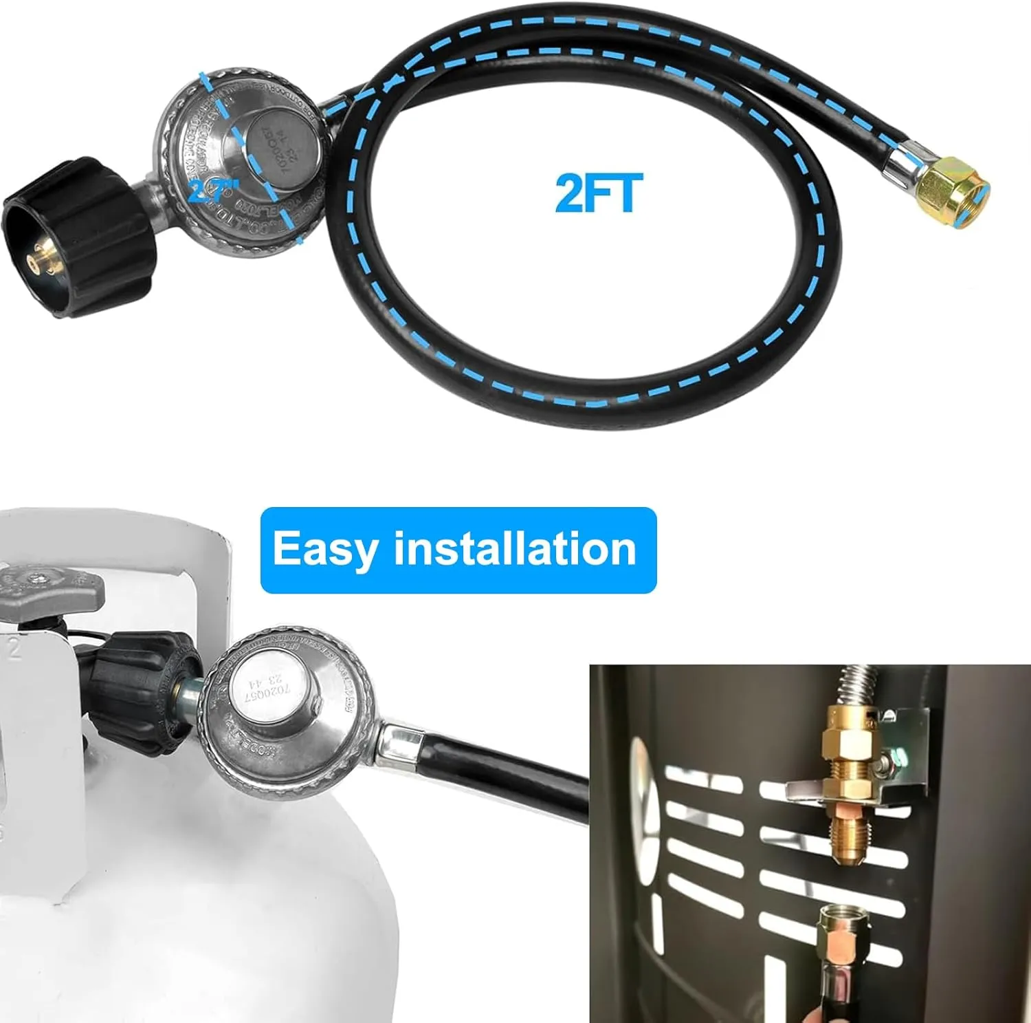 2-Feet Universal Propane Gas Grill Regulator and Hose, Replacement for Weber, Charbroil, Nexgrill Grill, Propane Patio Heater and Fire Pit……