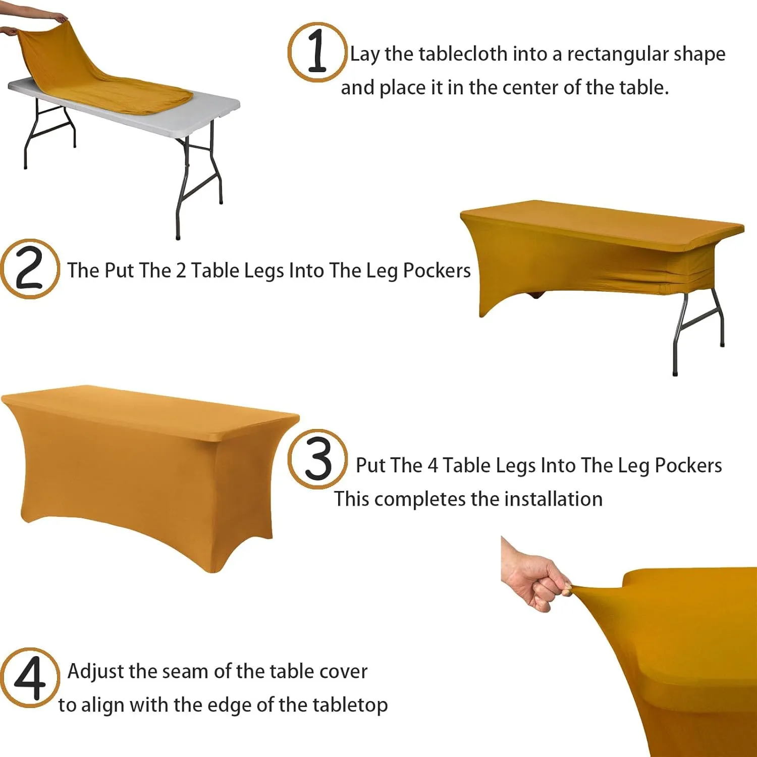 2 Pack 6ft Stretch Spandex Gold Table Cover for Standard Folding Tables - Universal Rectangular Fitted Tablecloth Protector for Wedding, Banquet and Party