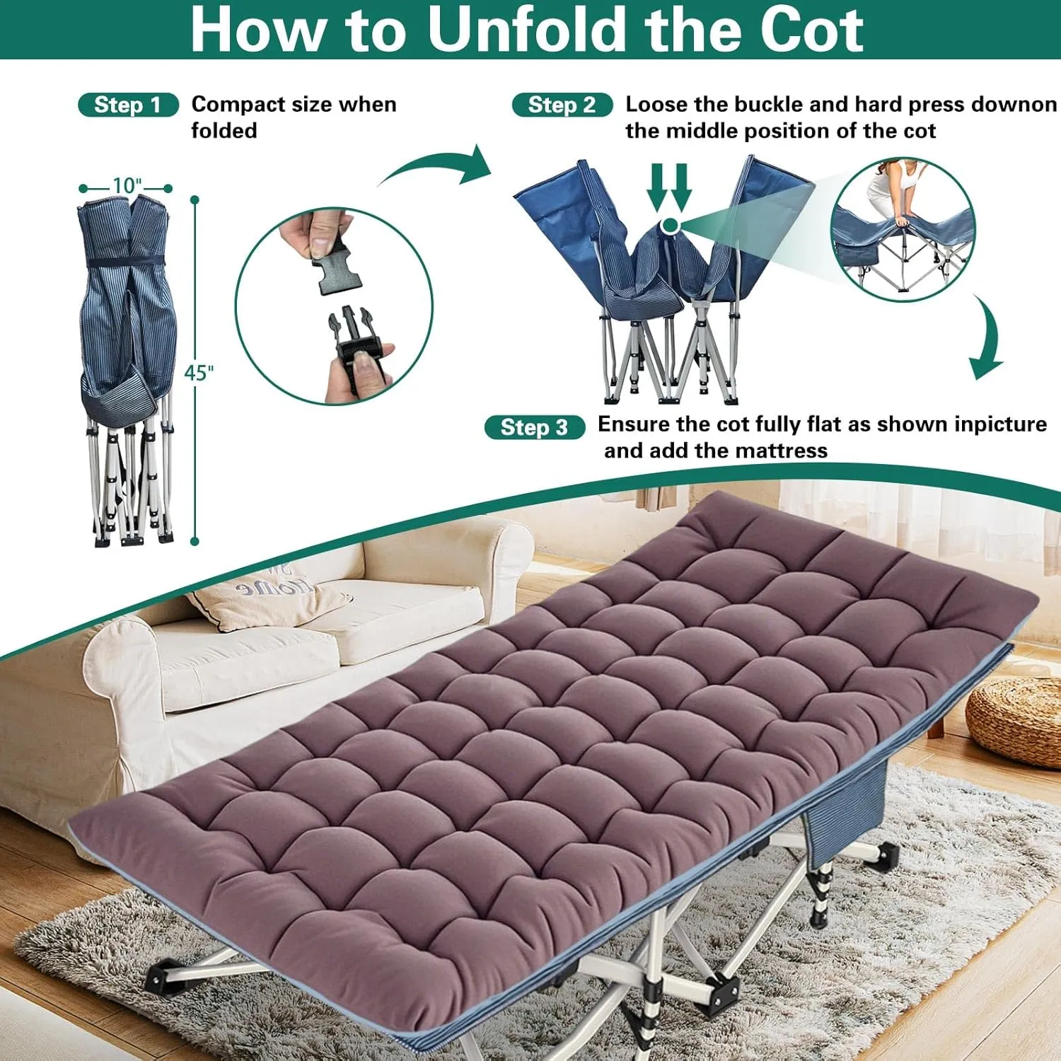 2 Pack Extra Wide Camping Cot with Comfortable Mattress Camping Cots for Adults Oversize XXL Cots for Camping Folding Cot Heavy Duty with Carry Bag for Outdoor Indoor Home