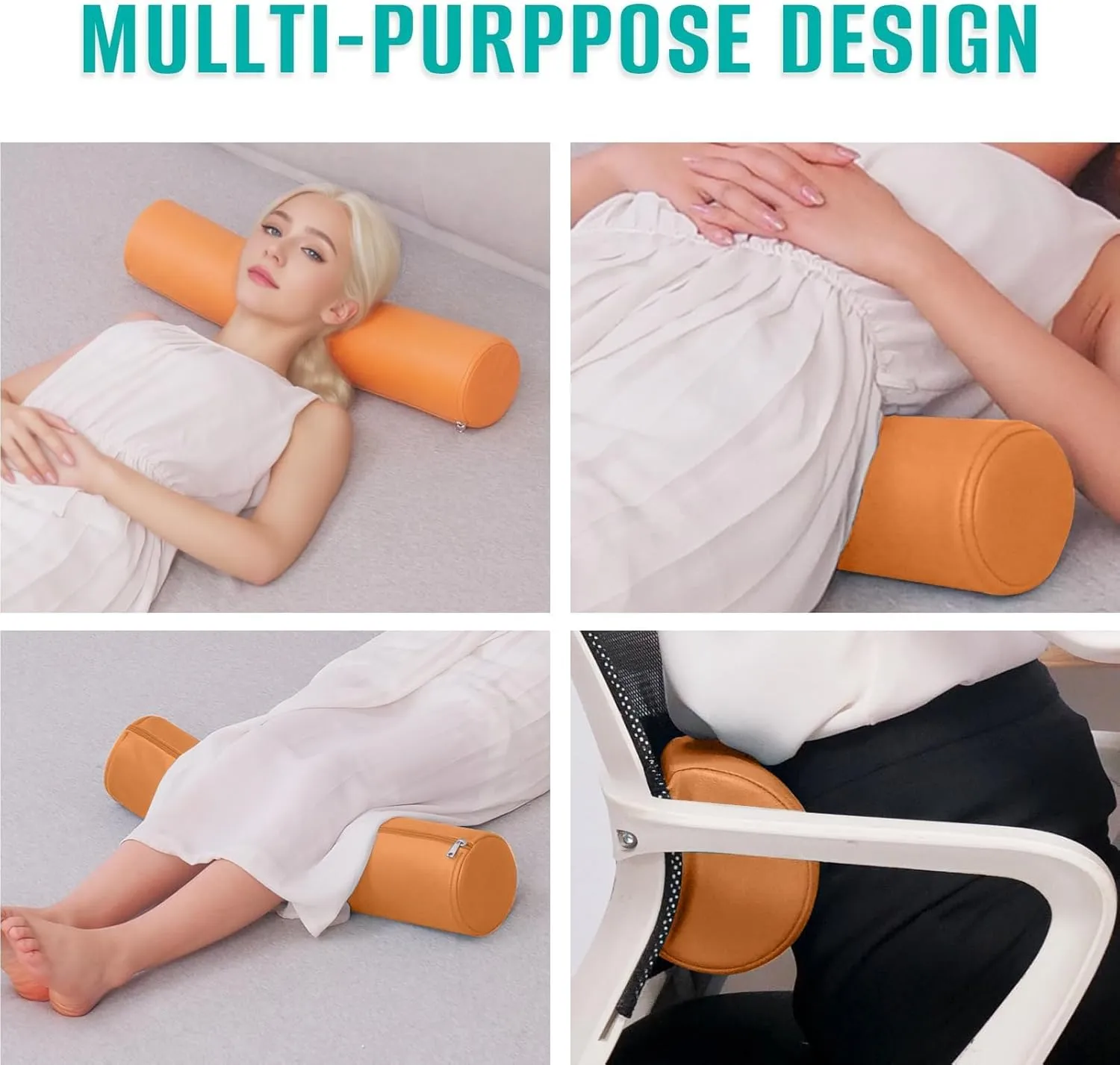 2 Pack Neck Roll Pillow, High-Density Foam Cylinder Bolster Pillow for Neck, Back & Lumbar Support, Ergonomic Round Pillow for Side Sleepers, Sleeping, Removable Washable Cover (4.7''x23.6'' Orange)