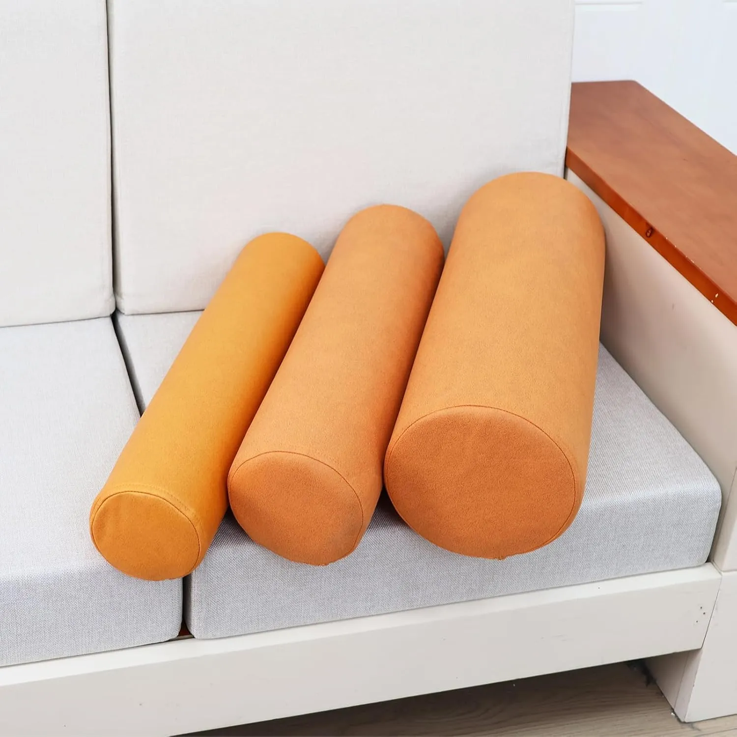 2 Pack Neck Roll Pillow, High-Density Foam Cylinder Bolster Pillow for Neck, Back & Lumbar Support, Ergonomic Round Pillow for Side Sleepers, Sleeping, Removable Washable Cover (4.7''x23.6'' Orange)