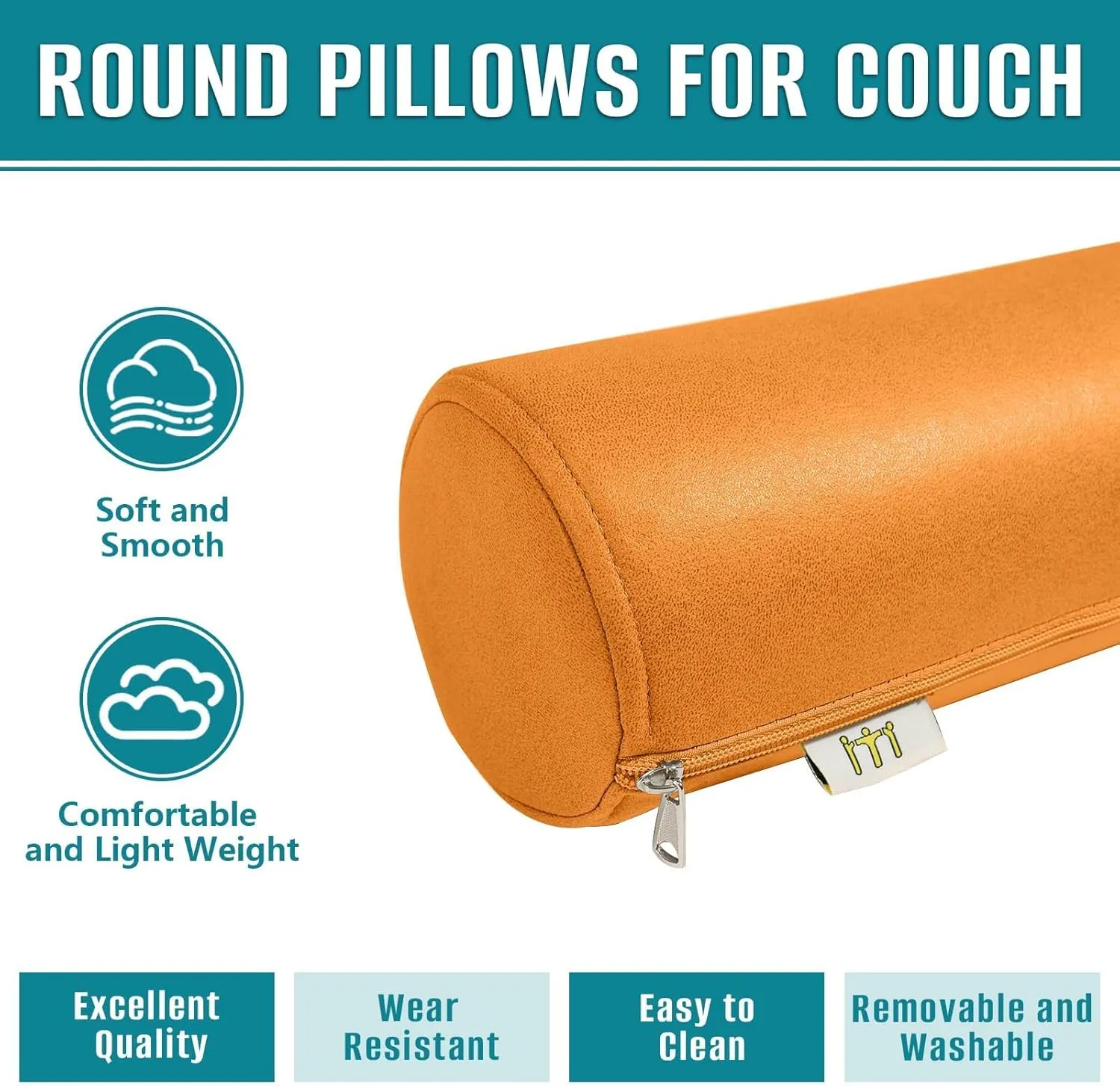 2 Pack Neck Roll Pillow, High-Density Foam Cylinder Bolster Pillow for Neck, Back & Lumbar Support, Ergonomic Round Pillow for Side Sleepers, Sleeping, Removable Washable Cover (4.7''x23.6'' Orange)