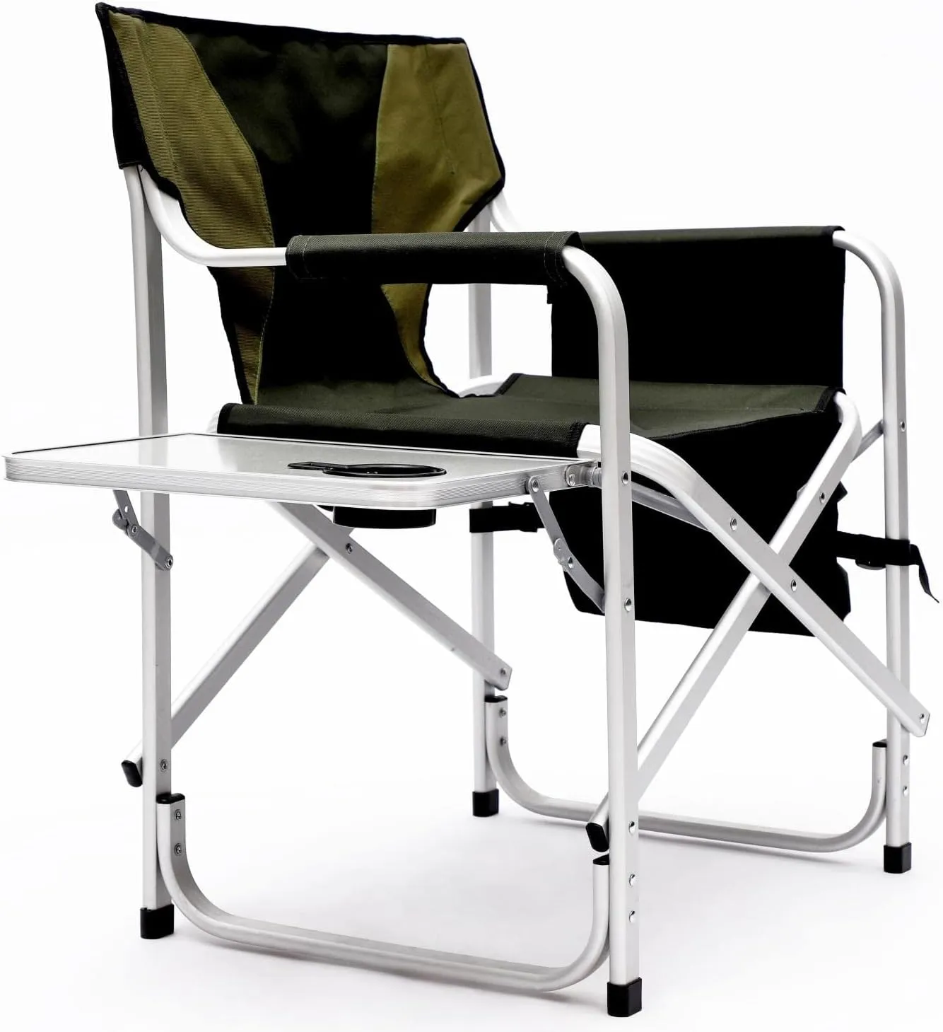 2 PCS XXL Oversized Folding Camping Chair, Portable Aluminum Directors Chair with Side Table & Storage Pocket, Lawn Chairs for Fishing,Trip,Picnic,Lawn,Concert Outdoor, Green