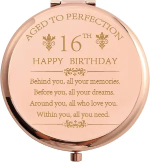 2009 Sweet 16 Birthday Gifts for Girls Stainless Steel Rose Gold Compact Pocket Travel Makeup Mirror 16 Years Old Inspiration Gift Behind You All Your Mermories with Gift Box