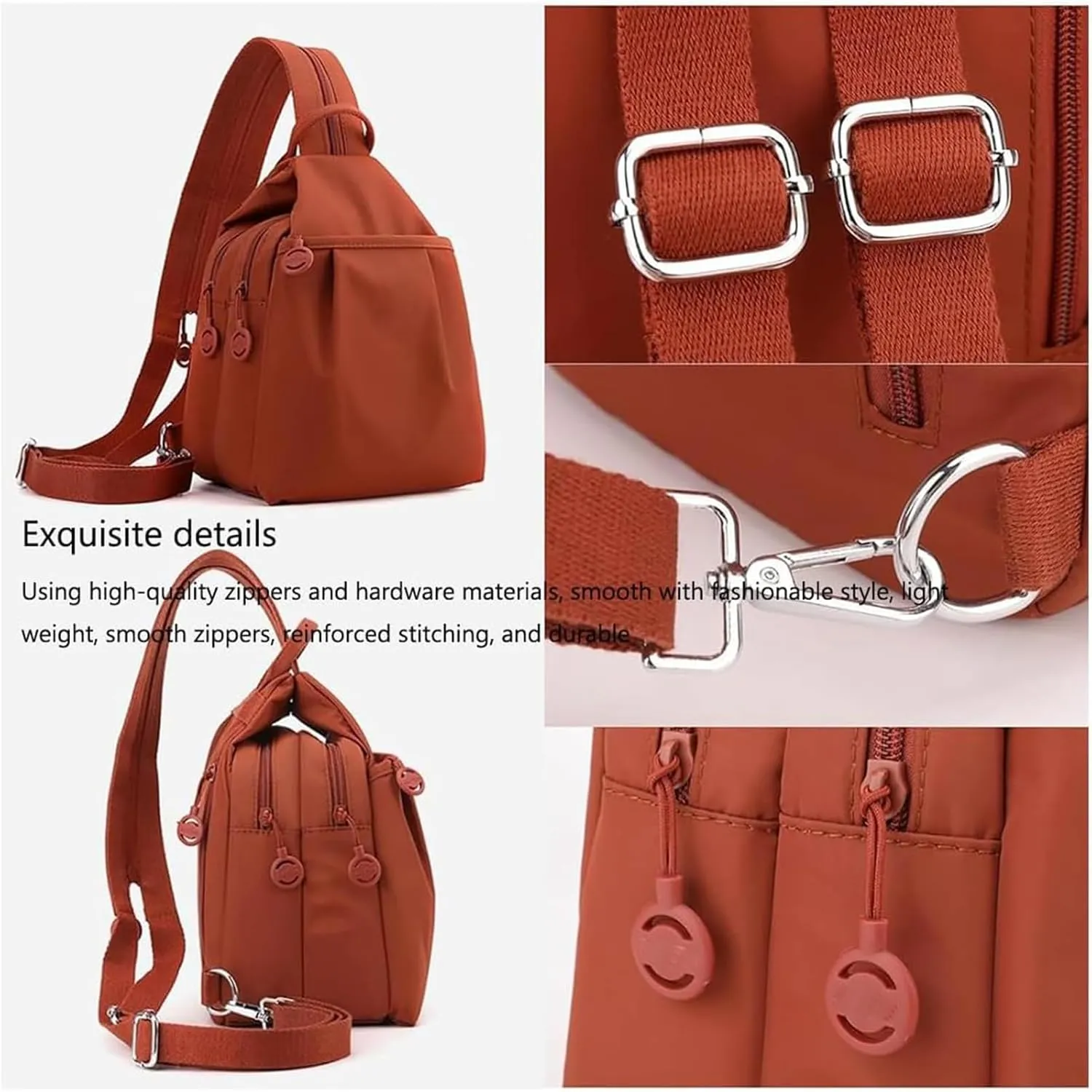 2025 Backpack Chest Bag Double Zipper Large Capacity, Multi-layer Waterproof Oxford Fabric, Adjustable Shoulder Strap (Red)