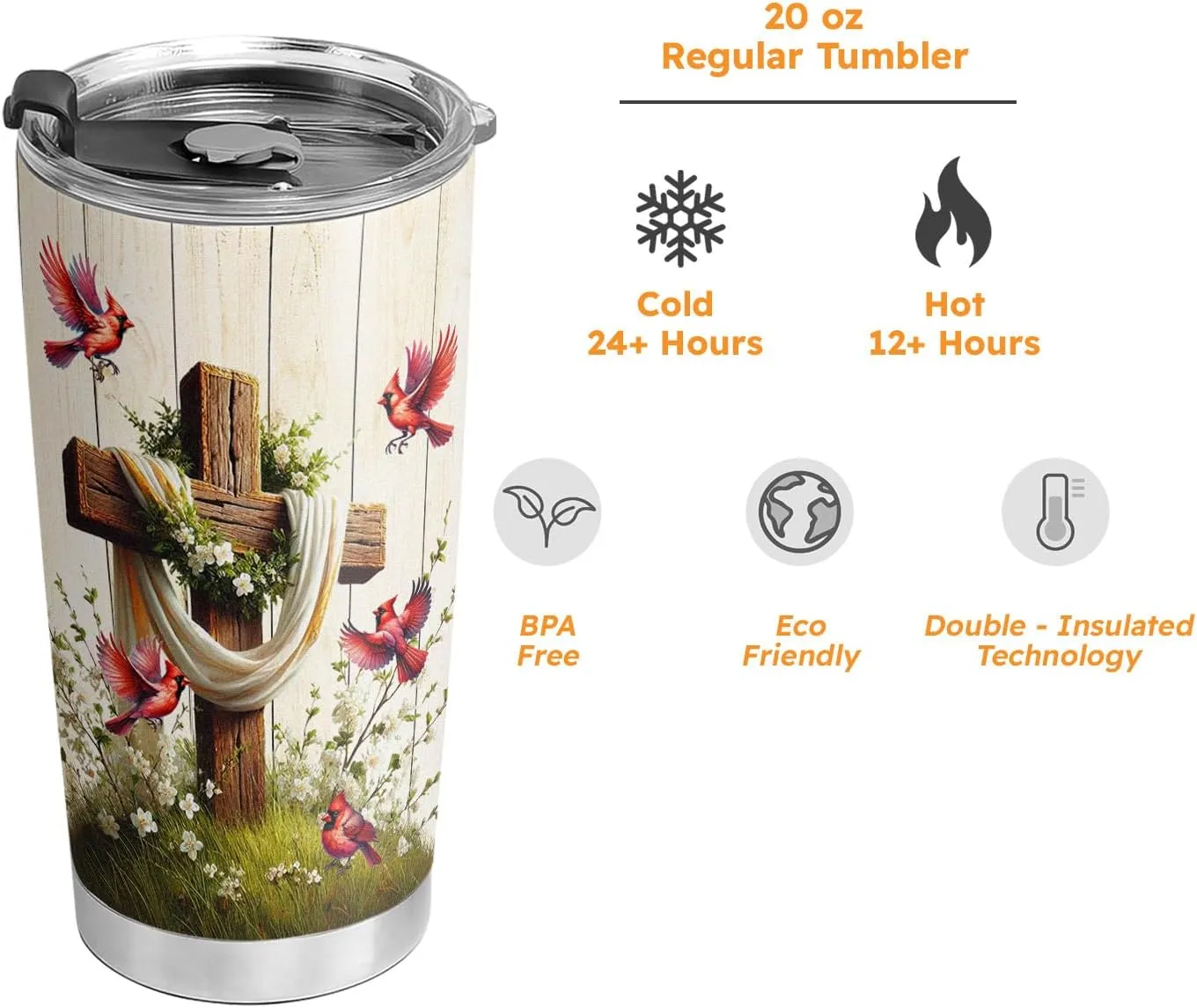 20oz Red Cardinal Bird Faith Tumbler, I can only Imagine, Religious, Christian Gifts, Coffee Thermos for Women, Stainless Steel Double Wall Vacuum Insulated Coffee Mug, Travel Cup with Lid