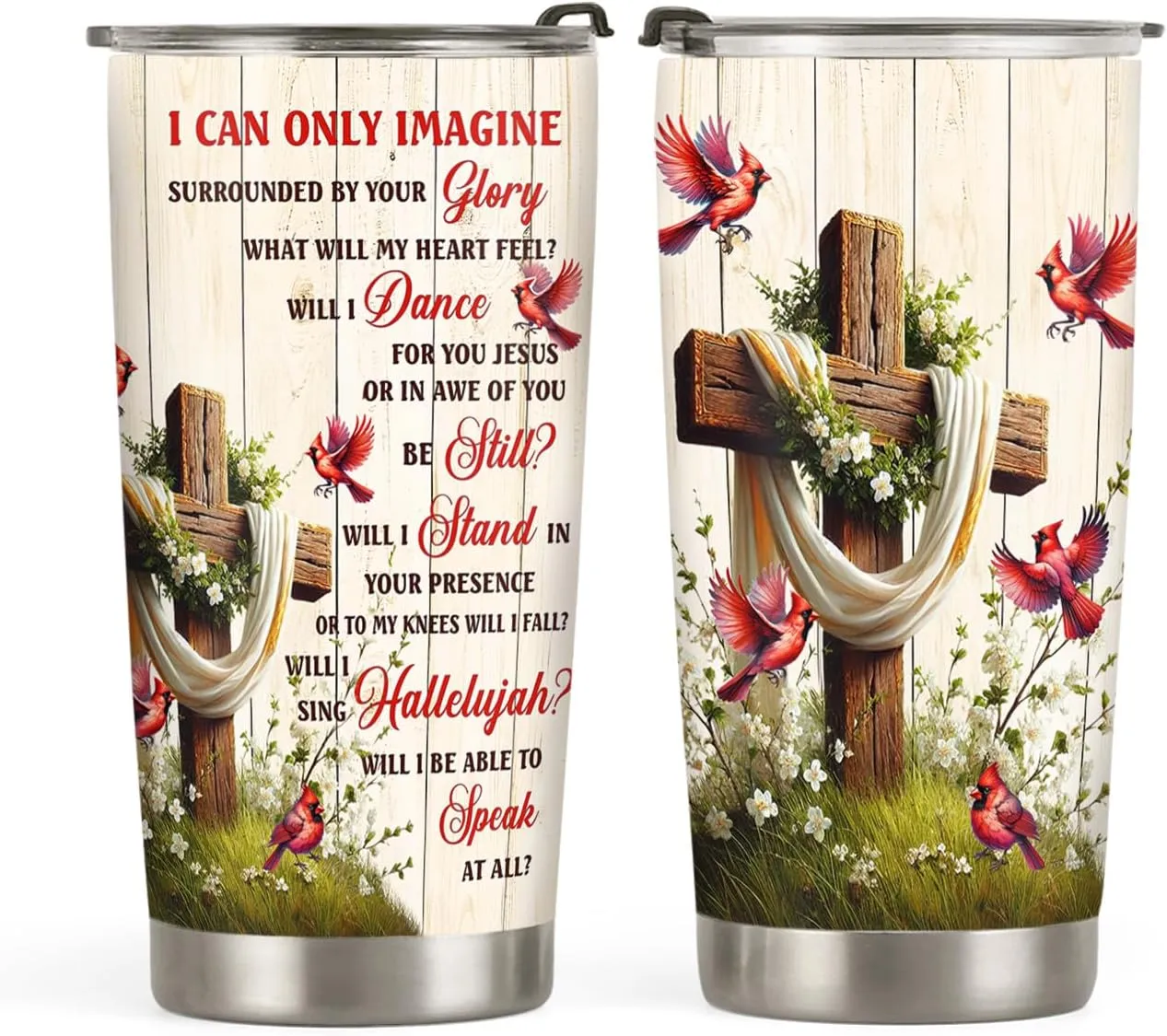 20oz Red Cardinal Bird Faith Tumbler, I can only Imagine, Religious, Christian Gifts, Coffee Thermos for Women, Stainless Steel Double Wall Vacuum Insulated Coffee Mug, Travel Cup with Lid
