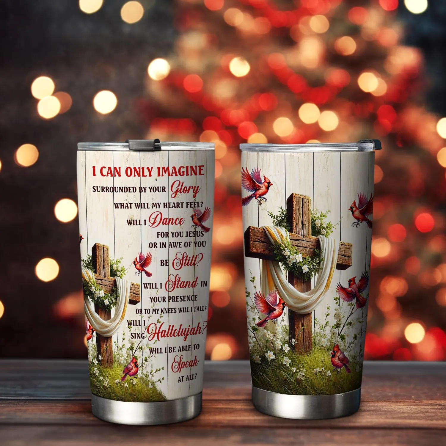 20oz Red Cardinal Bird Faith Tumbler, I can only Imagine, Religious, Christian Gifts, Coffee Thermos for Women, Stainless Steel Double Wall Vacuum Insulated Coffee Mug, Travel Cup with Lid