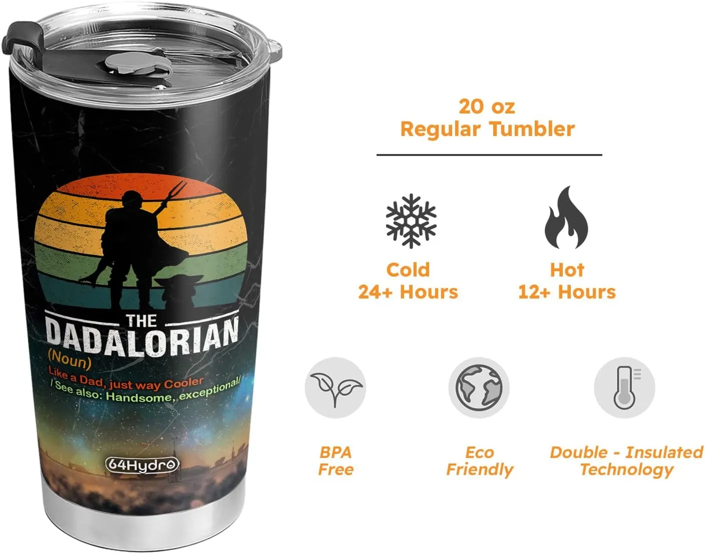 20oz The Dadalorian Tumbler, Grandpa, Father Gifts, Dad Gifts, Coffee Thermos for Men, Stainless Steel Double Wall Vacuum Insulated Coffee Mug, Travel Cup with Lid