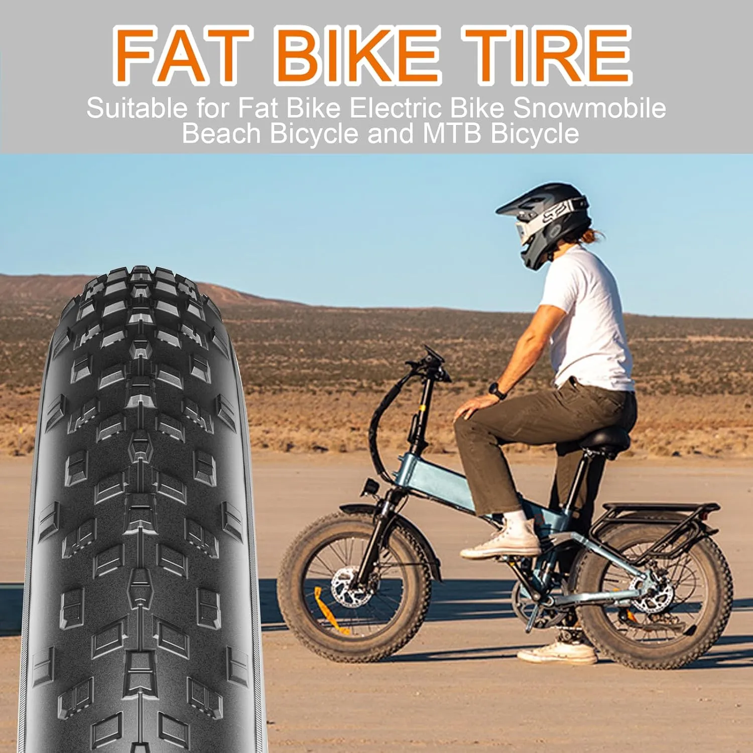 20x4 /26x4 Fat Bike Tire Replacement Kit, 20x4.0 /26x4.0 Inch Electric Bicycle Snow Mountain E-Bike Tires, Folding Ebike Fat Tire Tubes and Tire Levers Compatible Wide Mountain Snow Bike Tires