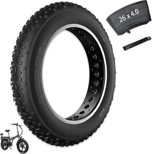 20x4 /26x4 Fat Bike Tire Replacement Kit, 20x4.0 /26x4.0 Inch Electric Bicycle Snow Mountain E-Bike Tires, Folding Ebike Fat Tire Tubes and Tire Levers Compatible Wide Mountain Snow Bike Tires