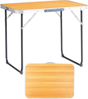 2.3' Folding Camping Table, Outdoor Lightweight Fold-in-Half Table, Portable Utility Patio Tables with Carry Handle Aluminum Beach Picnic Tables for Patio Party Garden Kitchen (Wood Grain Color)