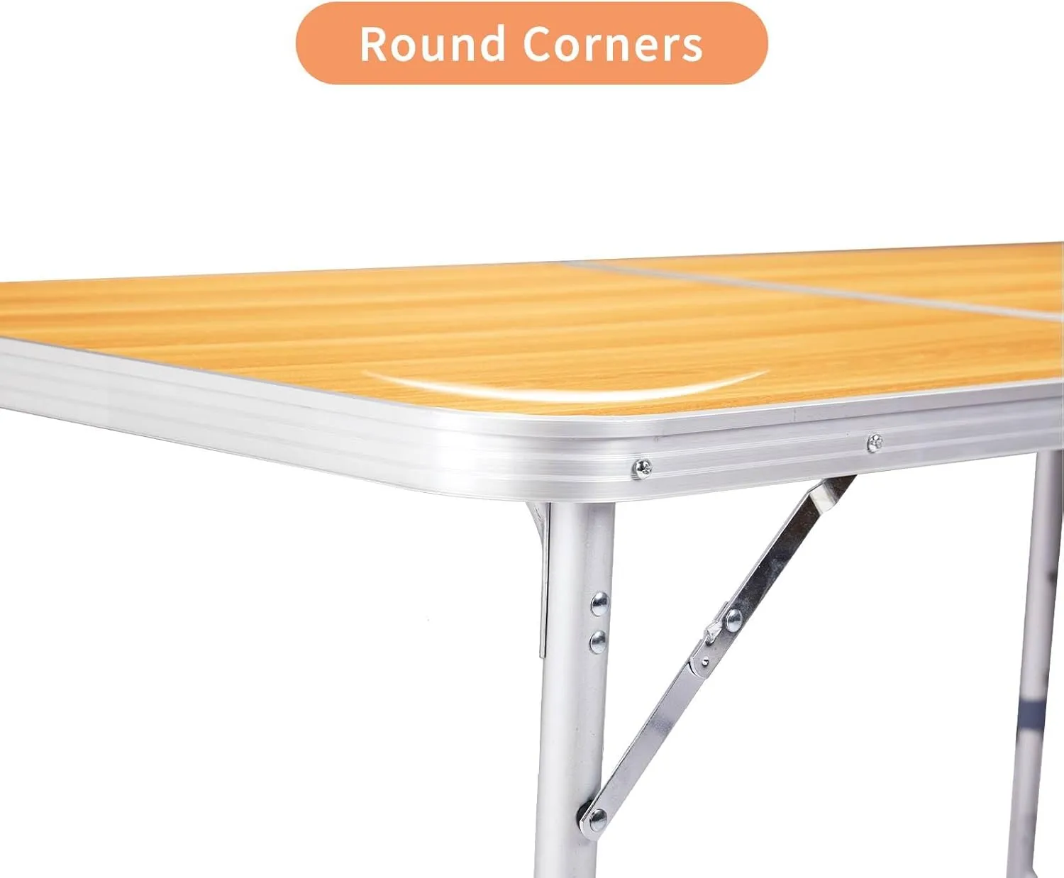 2.3' Folding Camping Table, Outdoor Lightweight Fold-in-Half Table, Portable Utility Patio Tables with Carry Handle Aluminum Beach Picnic Tables for Patio Party Garden Kitchen (Wood Grain Color)