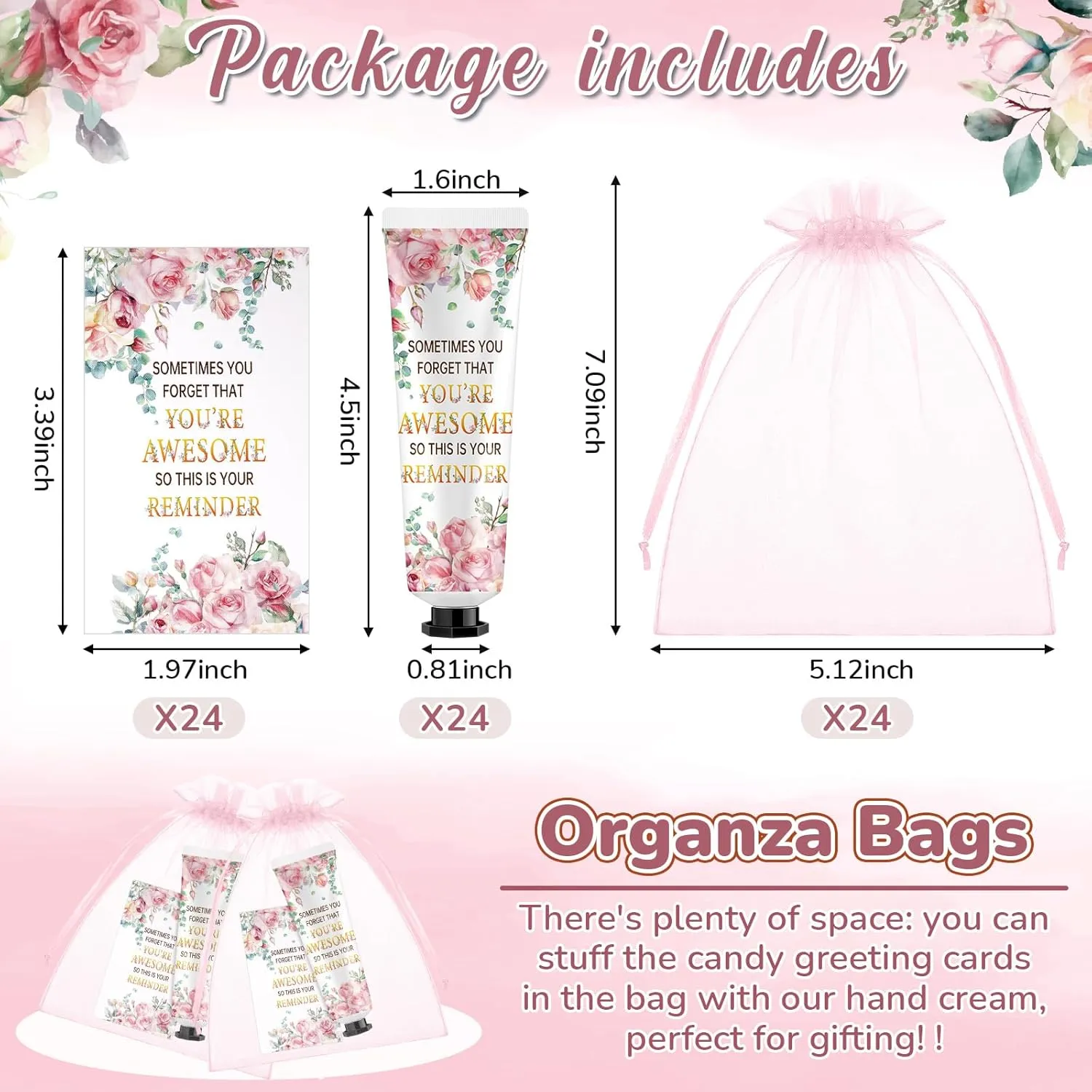 24 Sets Baby Shower Hand Cream Bulk Shower Inspirational Favors Bridal Thank You Appreciation Hand Cream for Guests Travel Size Lotion with Organza Bags