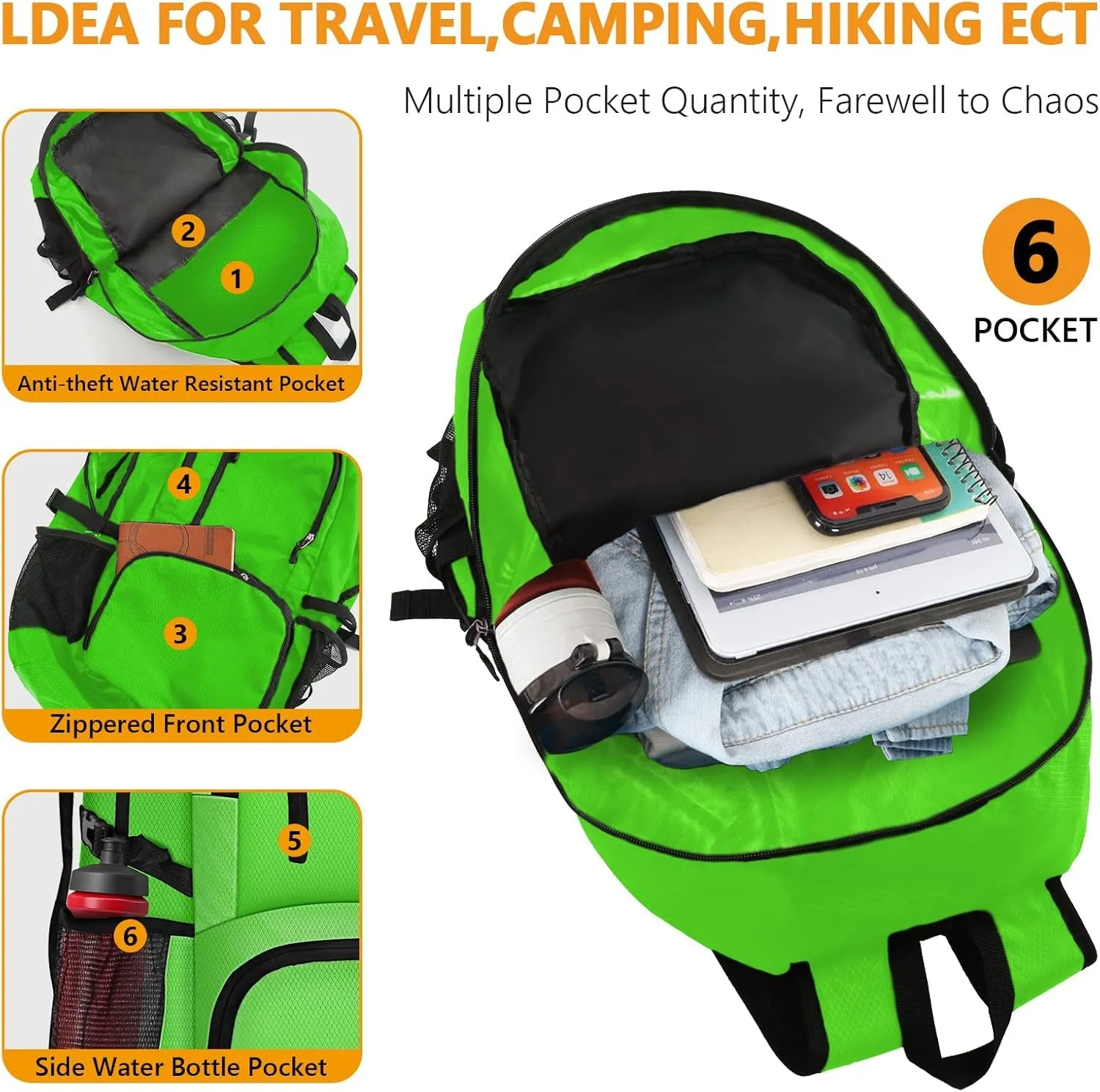 26L Hiking Backpack, Foldable Sports Daypack Camping Gear Travel Must Haves Outdoor for Women Men