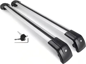 2PCS Cross Bar Compatible for Chevrole Tahoe 2021-2024 Roof Rail Rack Lockable Cargo Carrier Crossbars Kayak Bar Baggage(Black with Silver)