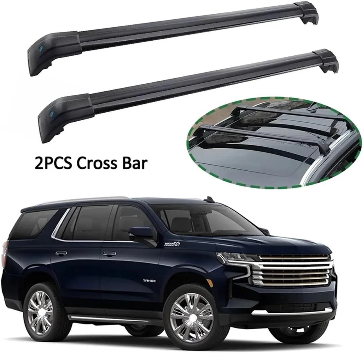 2PCS Cross Bar Compatible for Chevrole Tahoe 2021-2024 Roof Rail Rack Lockable Cargo Carrier Crossbars Kayak Bar Baggage(Black with Silver)
