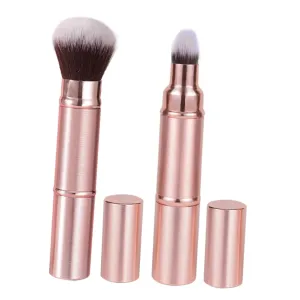 2pcs Dual Ended Retractable Makeup Brush Portable Powder Blush Brush with Cap for Travel Office and Social Events Soft Bristles for Seamless Application
