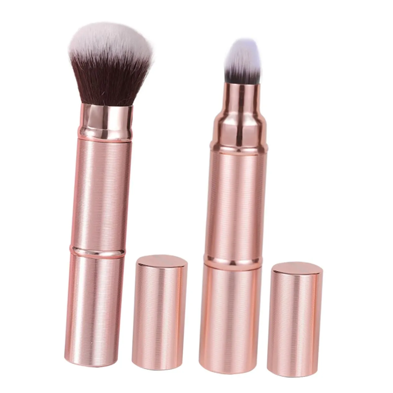 2pcs Dual Ended Retractable Makeup Brush Portable Powder Blush Brush with Cap for Travel Office and Social Events Soft Bristles for Seamless Application