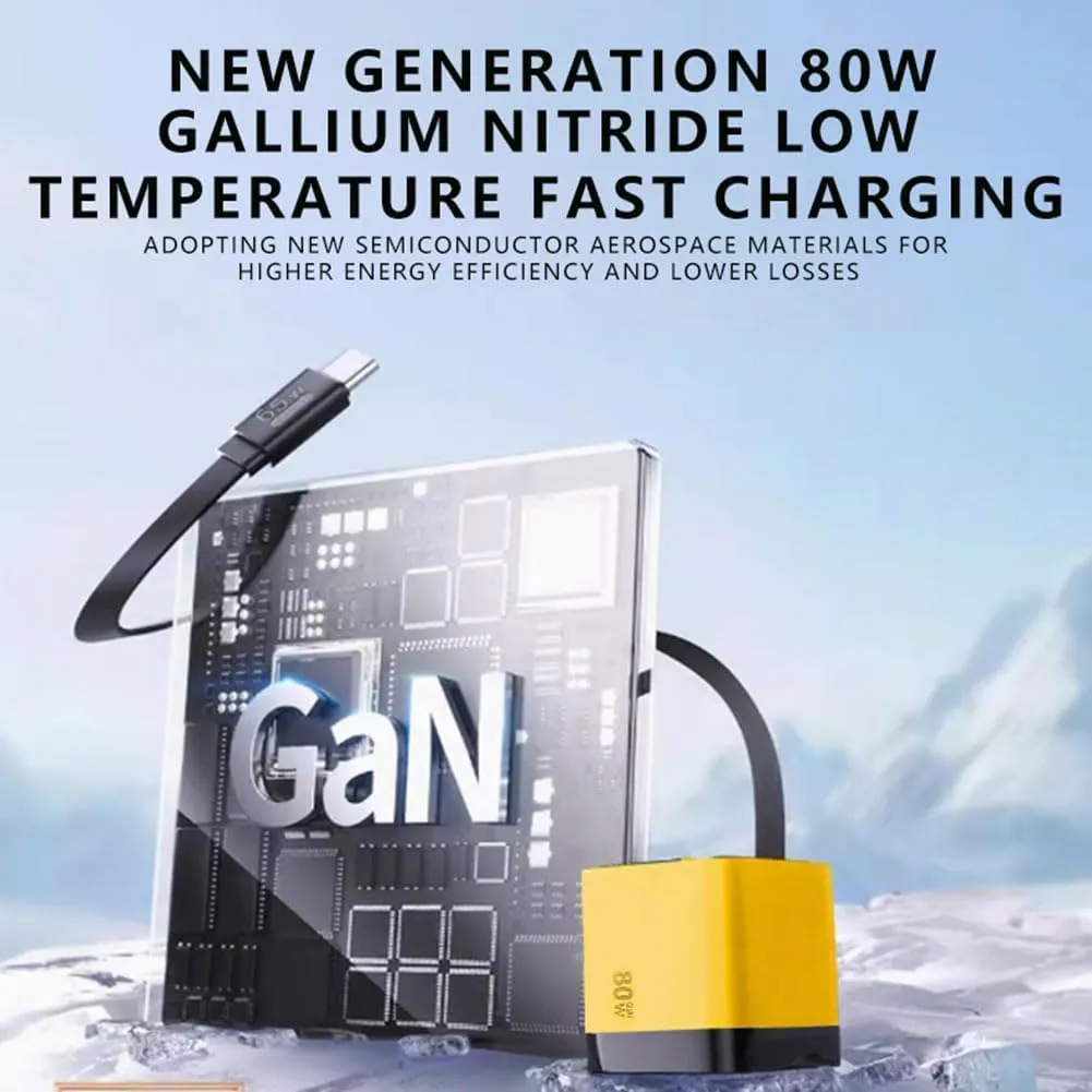 3 in 1 GaN Charger, 2025 New Scalable 80w Max Fast Charger Module with Type C Cable and 2 USB Ports, Retractable Phone Wall Plug for iPhone, Phone and Laptops (White)
