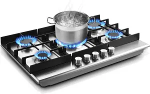 30 inch Gas Cooktop, Gas Stove Top with 5 High Efficiency Burners, Bulit-in Stainless Steel Gas Hob for Kitchen, NG/LPG Convertible Gas Stovetop, Thermocouple Protection