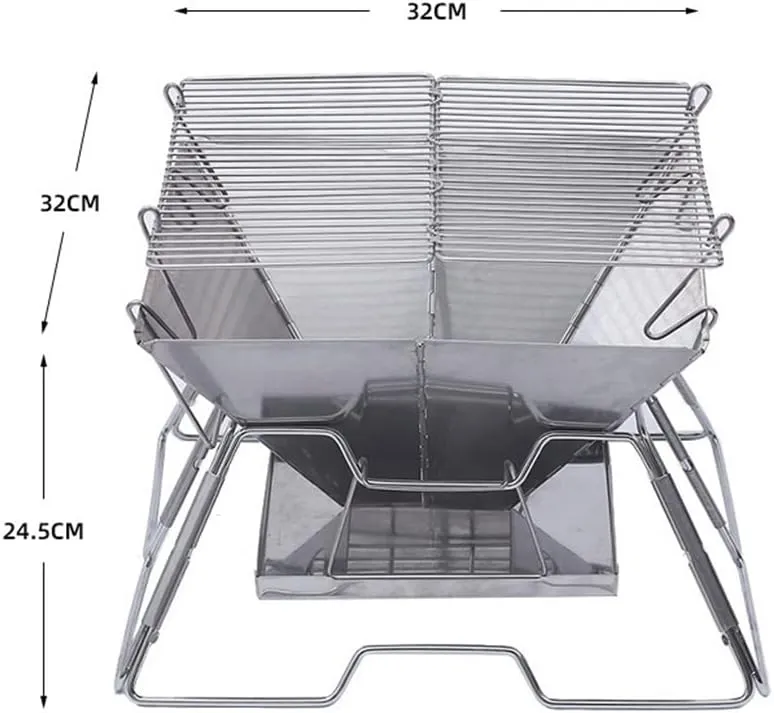 304 Stainless Steel Grill Outdoor Thickened Lar Size Wide Ed Folding Grill Camping Grill BBQ Burn Grill