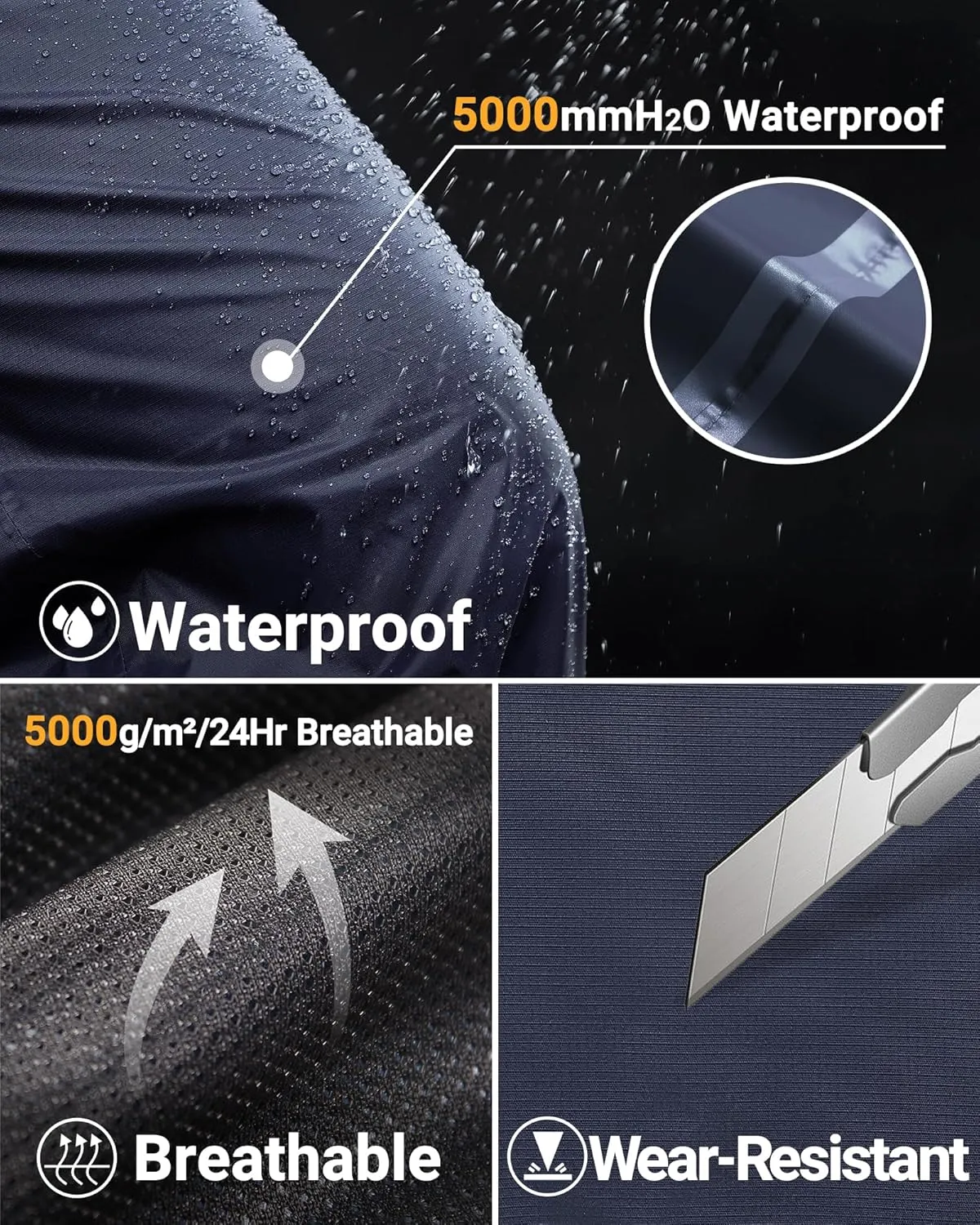 33,000ft Men's Rain Pants Full Zip Waterproof Pants Breathable Rain Over Trousers for Outdoor Hiking Golf Work