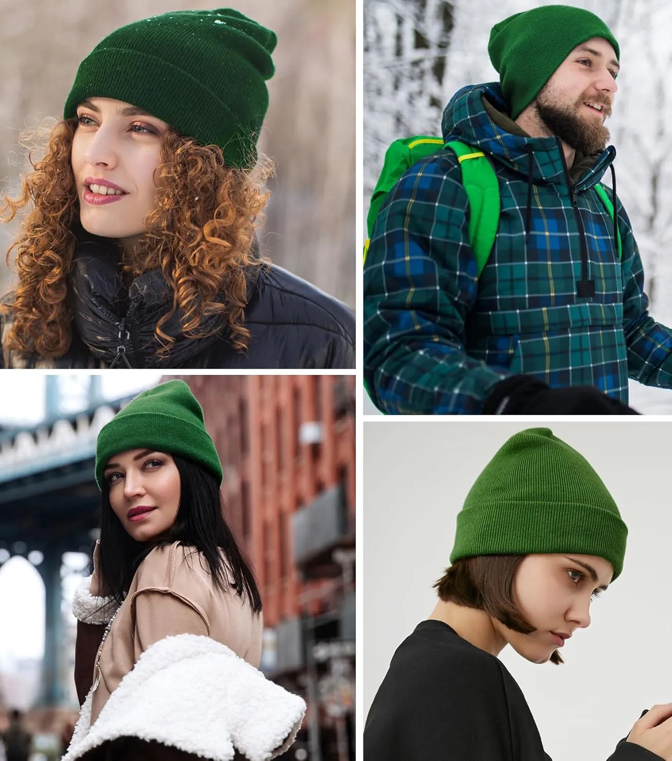 3PCS 100% Cotton Beanie Hats for Women Men, Unisex Winter Warm Knit Hat, Fisherman Slouchy Beanies Cuffed Skull Cap