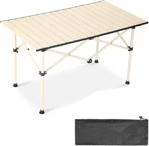 4-6 People Camping Table, Roll-Up Lightweight Picnic Table with Large Aluminum Tabletop & Carrying Bag, Portable Outdoor Folding Table for Hiking, Backpacking & Fishing(Carbon Steel Yellow,L