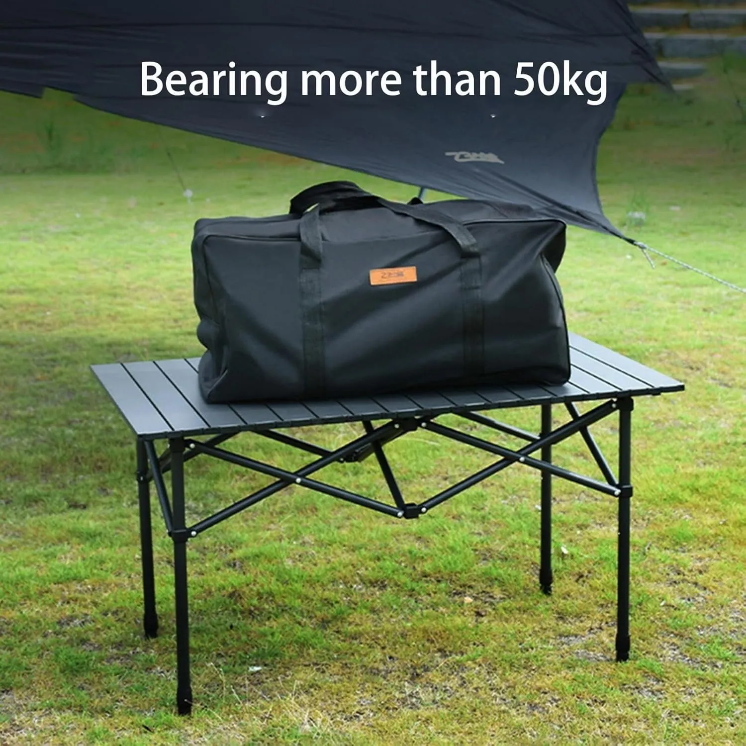 4-6 Person Portable Outdoor Folding Table with Mesh Bag, Roll-Up Lightweight Picnic Table for Camping, Hiking, Backpacking & Fishing(Beige,19.7in*21.7in*47.2in with mesh Pocket)