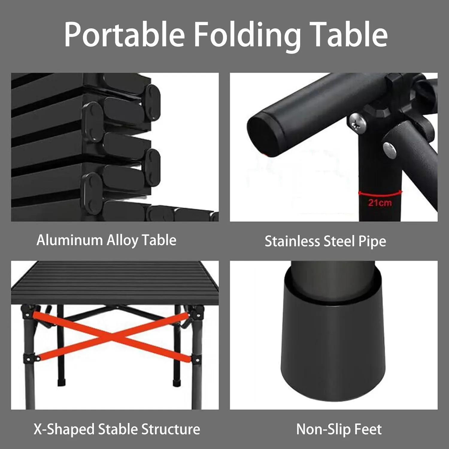 4-6 Person Portable Outdoor Folding Table with Mesh Bag, Roll-Up Lightweight Picnic Table for Camping, Hiking, Backpacking & Fishing(Beige,19.7in*21.7in*47.2in with mesh Pocket)
