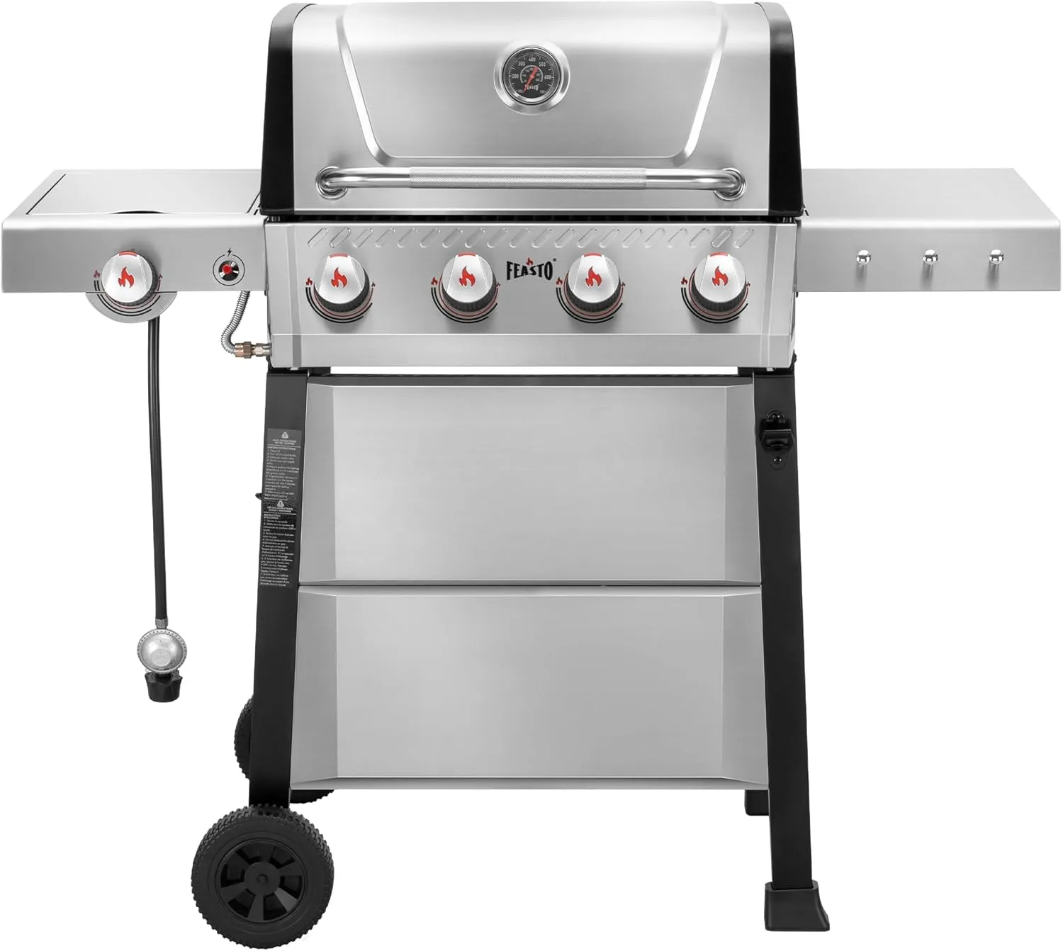 4-Burner Propane Gas Grill, Stainless Steel Outdoor Grill with Side Burner and Porcelain-Enamel Cast Iron Grates for Patio BBQ, 48000 BTU Powerful for Outdoor Cooking, Perfect for Backyard BBQ