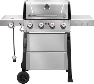 4-Burner Propane Gas Grill, Stainless Steel Outdoor Grill with Side Burner and Porcelain-Enamel Cast Iron Grates for Patio BBQ, 48000 BTU Powerful for Outdoor Cooking, Perfect for Backyard BBQ