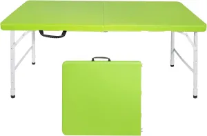 4 Foot Folding Table, Utility Table,Portable 4Ft Adjustable Height Folding Table, Heavy Duty Fold-in-Half Table, Small Utility Foldable Table Camping Table for Dining, Picnics (Green)